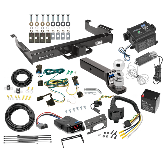 Custom Fit Trailer Hitch Class 5 Tri-Ball Trailer Hitch Ball Mount w/ Pin/Clip Wiring Harness (Plug & Play) 4-Way to 7-Way adapter w/ mounting bracket and screws Proportional Brake Control For 1-4 Axles Wiring Kit for 4 to 8 Brake Control Systems 25 f Class 5 2-1/2" Receiver Hitch For 03-24 Chevy Express GMC Savana Van w/ Draw-Tite Trailer Brake Control 7-Way RV Wiring Breakaway Battery Charger Complete System 2-5/16" Tow Ball