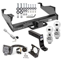 Class 5 Trailer Tow Hitch For 02-17 F-350 F-450 F-550 Super Duty Cab & Chassis w/ 7-Way Wiring 2-5/16" and 2" Balls 7-3/4" Drop Mount and Towing Lock