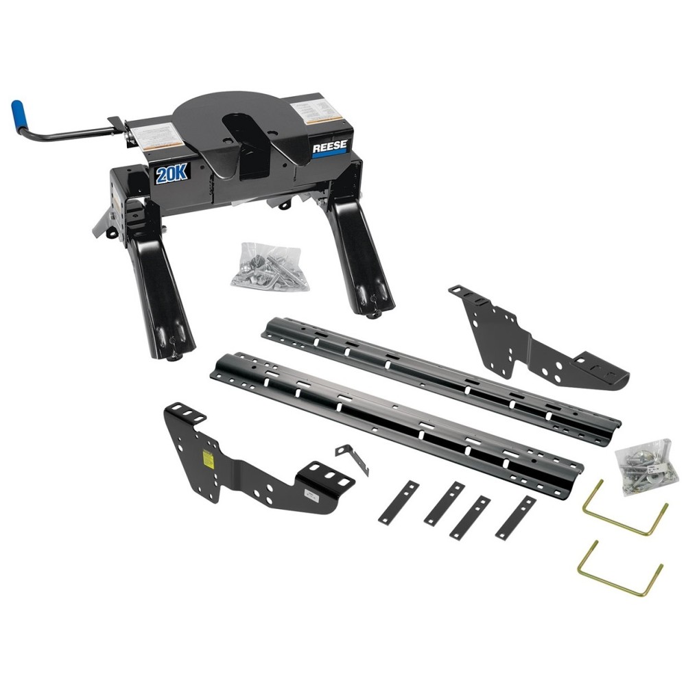 Reese Quick Install Rail Kit and 20K 5th Wheel Hitch For 99-19 Silverado Sierra 1500 99-10 2500 3500 Custom Fit No Drill Base Rails For 5th Wheel and Trailer Fifth