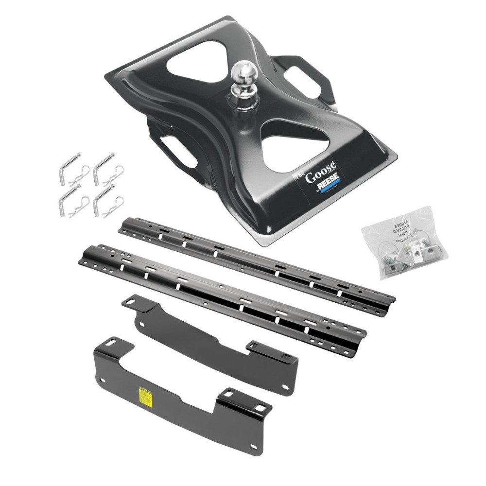 Reese Fifth Wheel Rail Kit Custom Quick Connect Brackets Reese Above-Bed Gooseneck Hitch 25K 2-5/16" Ball Installation Hardware Installation Instructions 50081-58 58079 Reese Reese Quick Install Rail Kit and 25K Gooseneck Hitch 04-14 F150 Custom Fit Reese Quick Install Rail Kit and 25K Gooseneck Hitch For 04-14 F150 Custom Fit No Drill Base Rails For Gooseneck Trailer