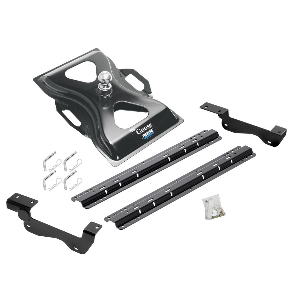 Reese Fifth Wheel Rail Kit Custom Quick Connect Brackets Reese Above-Bed Gooseneck Hitch 25K 2-5/16" Ball Installation Hardware Installation Instructions 50087-58 58079 Reese Reese Quick Install Rail Kit and 25K Gooseneck Hitch 15-19 F150 Custom Fit Reese Quick Install Rail Kit and 25K Gooseneck Hitch For 15-19 Ford F150 Custom Fit No Drill Base Rails For Gooseneck Trailer