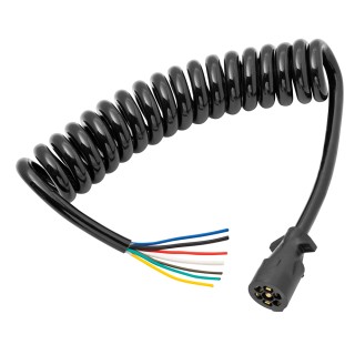 54006-043 Bargman Trailer Wiring Connector 7-Way Trailer End 6 ft. Length Wire Coiled 7-Way RV Round Tow Plug Harness Molded Trailer Connector, 6 ft
