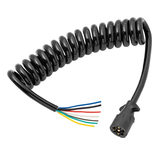 54006-043 Bargman Trailer Wiring Connector 7-Way Trailer End 6 ft. Length Wire Coiled 7-Way RV Round Tow Plug Harness Molded Trailer Connector, 6 ft