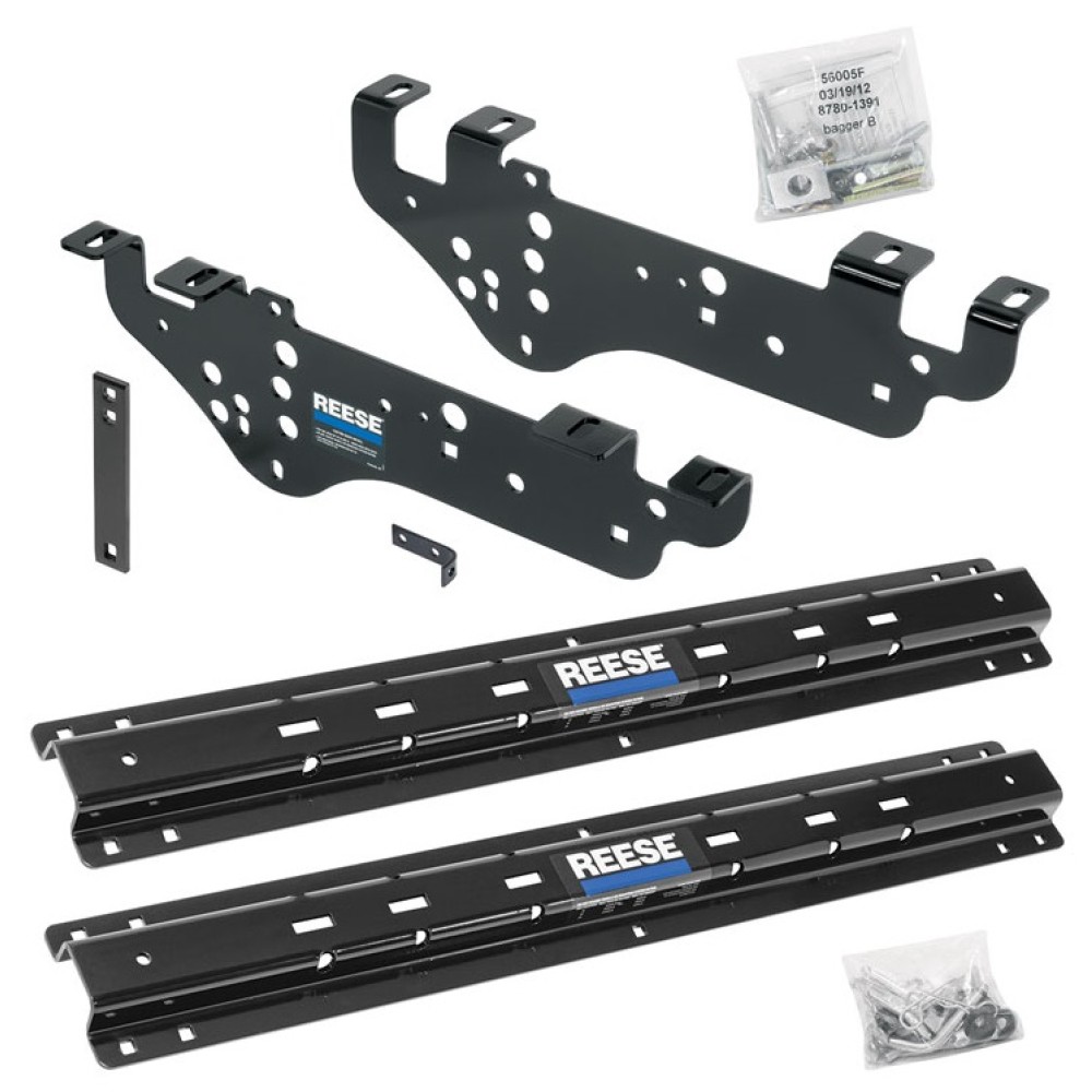 Reese Outboard Fifth Wheel Rail Kit Custom Outboard Quick Connect Brackets Installation Hardware Installation Instructions 56005-53 1999 2000 2001 99 00 01 F-250 Super Duty Except Cab Chassis Reese Gooseneck and Fifth Wheel Outboard Rail Kit w/ Quick Conn Reese Outboard Quick Install Rail Kit For 99-10 Ford F250 F350 F450 Custom Fit No Drill Base Rails For 5th Wheel and Gooseneck Trailer Hitch Fifth