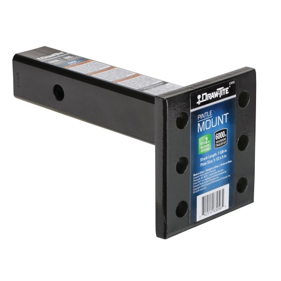 63056 Draw-Tite Pintle Hook Mounting Plate 6000 lbs. Capacity Fits 2 inch Receiver Draw-Tite 6K Pintle Hook Receiver Fits 2" Trailer Tow Hitch Mount 7-5/8" Length 6,000 lbs Heavy Duty