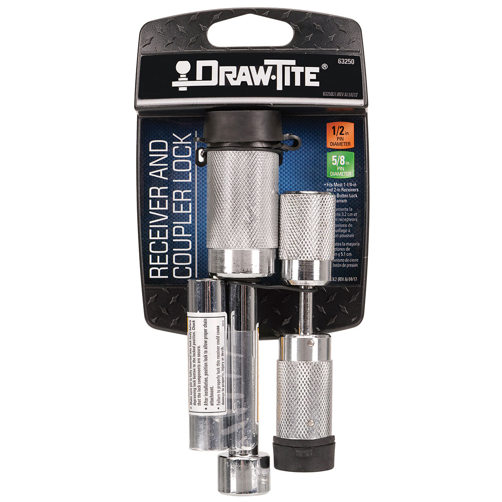 Draw-Tite Trailer Hitch and Coupler Dual Lock w/ Matching Keys Tongue Tow Receiver 1/2" and 5/8" Pin For 2" and 1-1/4" Receivers