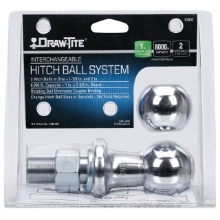 63802 Draw-Tite Interchangeable Trailer Hitch Ball 8000 lbs. Capacity Chrome Interchangeable Trailer Hitch Ball 1" Shank 1-7/8" and 2" Balls 8000 lbs. Tow