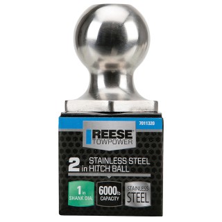 7011320 Reese Towpower Interlock Trailer Hitch Ball 2 inch Diameter 6000 lbs. Capacity Stainless Steel Reese 2" 6,000 lbs Stainless Steel For Step Bumpers InterLock Trailer Hitch Tow Ball 1" Shank Diameter x 2" Shank Length