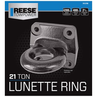 7013700 Reese Towpower Trailer Hitch Lunette Ring 2-1/2 inch Diameter 42000 lbs. Capacity Reese Trailer Tow Hitch Lunette Ring Loop Eye 42,000 Lbs. 2-1/2" Diameter Flat Plate Mount Heavy Duty