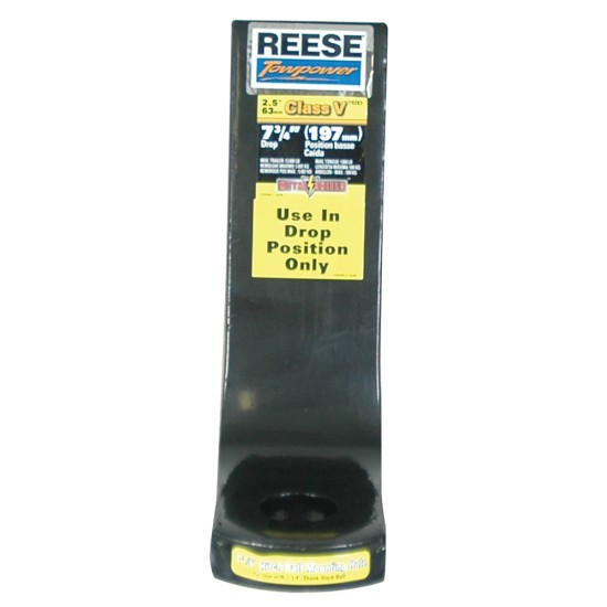 7028300 Reese Towpower Trailer Hitch Ball Mount 13000 lbs. Capacity Heavy Duty Fits 2-1/2 inch Receiver 7-3/4 inch Drop Black Reese Class V 13,000 lbs Trailer Hitch Ball Mount Fits 2-1/2" Tow Receiver 7-3/4" Drop Use Only 1-1/4" Ball Hole Heavy Duty Black Metal Shield Finish