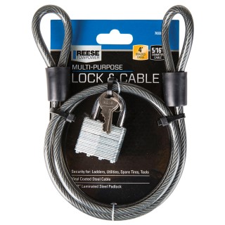 7033830 Reese Towpower Cable Lock 4 ft. Length Reese 4 Foot Cable Lock For Bike Wheels Snowboard Bindings Spare Tires Ladders Tools and others Steel Cable 5/16 Diameter