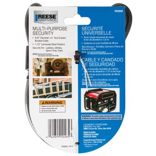 7033830 Reese Towpower Cable Lock 4 ft. Length Reese 4 Foot Cable Lock For Bike Wheels Snowboard Bindings Spare Tires Ladders Tools and others Steel Cable 5/16 Diameter