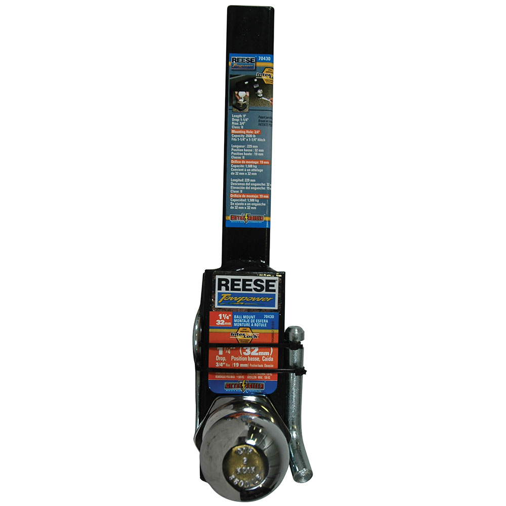 Reese Interlock Class 2 Trailer Tow Starter Kit 1/1/4" Drop 3/4" Rise w/ 2 Inch Chrome Towing Ball 3,500 Lbs Fits 1-1/4" Hitch Opening