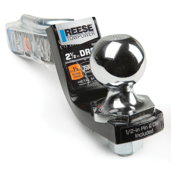 Reese Interlock Class 2 Trailer Tow Starter Kit 2" Drop 3/4" Rise w/ 2 Inch Chrome Towing Ball 3,500 Lbs Fits 1-1/4" Hitch Opening