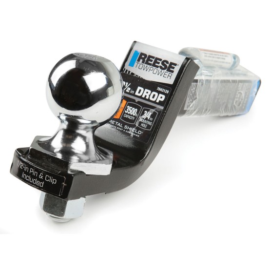 Reese Interlock Class 2 Trailer Tow Starter Kit 2" Drop 3/4" Rise w/ 2 Inch Chrome Towing Ball 3,500 Lbs Fits 1-1/4" Hitch Opening