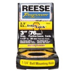 7063200 Reese Towpower Trailer Hitch Ball Mount 14000 lbs. Capacity Heavy Duty Fits 2.5 inch Receiver 3 inch Drop Black Reese 14,000 lbs Trailer Hitch Ball Mount Fits 2-1/2" Tow Receiver 3" Drop 1-1/2" Rise 1-1/4" Ball Hole Heavy Duty MetalShield Finish Interlcok