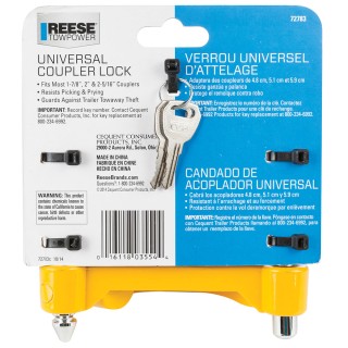 72783 Reese Towpower Trailer Hitch Coupler Lock Universal Fit Reese Universal Trailer Tow Hitch Coupler Lock Fits 1-7/8 In 2 In and 2-5/16 In. Ball Couplers Distance Between Shackled Holes 4-1/2"
