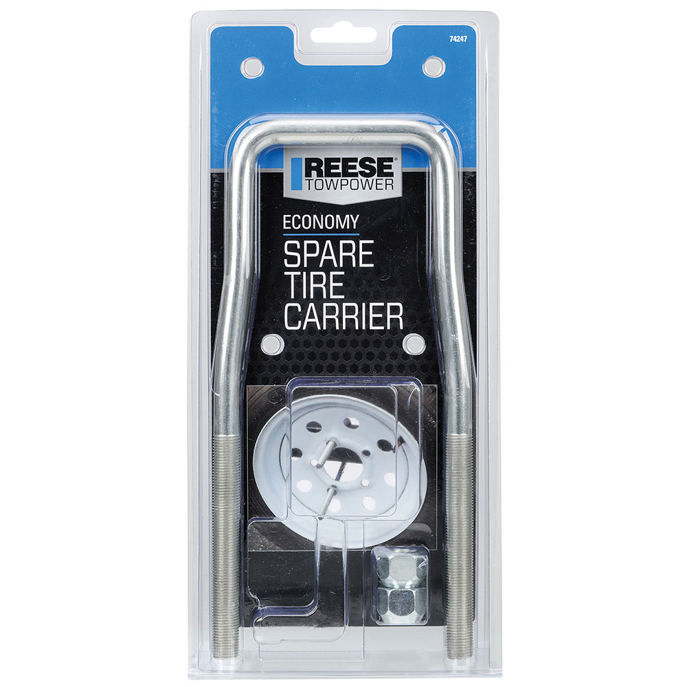 74247 Reese Towpower Trailer Spare Tire Carrier Economy Reese Economy Trailer Spare Tire Carrier Mount Rack Heavy Duty Zinc Plated Fits 8" 9" 12" 13" 14" and 15" Wheels w/ 4 or 5 Lugs