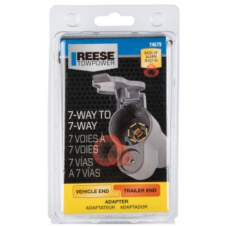 74679 Reese Towpower Trailer Wiring Adapter 7-Way to 7-Way with Backup Alarm Towing Electrical Adapter, 7-Way RV Round Tow Plug Harness to 7-Way RV Round Tow Plug Harness with Backup Alarm