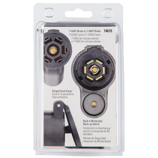74679 Reese Towpower Trailer Wiring Adapter 7-Way to 7-Way with Backup Alarm Towing Electrical Adapter, 7-Way RV Round Tow Plug Harness to 7-Way RV Round Tow Plug Harness with Backup Alarm