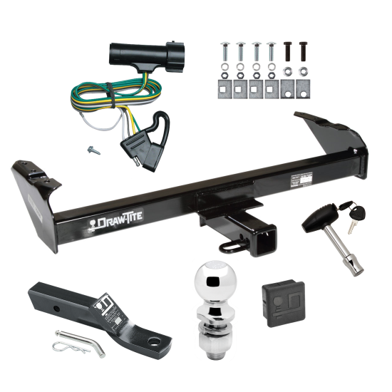 Custom Fit Trailer Hitch Wiring Harness (Plug & Play) 2" Drop Ball-Mount w/ Pin/Clip 2" Chrome Ball Security Lock Pin Rubber Hitch Plug Cover Installation Hardware Installation Instructions 75038 118313 23 63845 580407 7010 Draw-Tite Trailer Trailer Tow Hitch For 80-86 Ford Bronco F100/150/250/350 Deluxe Package Wiring 2" Ball and Lock