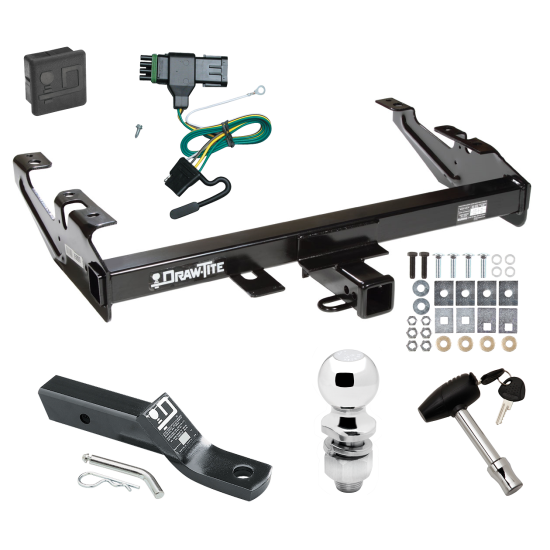 Custom Fit Trailer Hitch Wiring Harness (Plug & Play) 2" Drop Ball-Mount w/ Pin/Clip 2" Chrome Ball Security Lock Pin Rubber Hitch Plug Cover Installation Hardware Installation Instructions 75099 118315 23 63845 580407 7010 Draw-Tite Trailer Trailer Tow Hitch For 88-00 Chevy GMC C1500 C2500 C3500 K1500 K2500 K3500 PKG Wiring 2" Ball and Lock