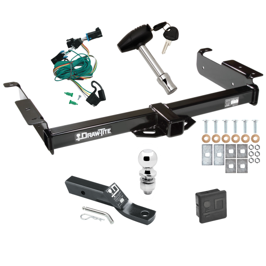 Custom Fit Trailer Hitch Wiring Harness (Plug & Play) 2" Drop Ball-Mount w/ Pin/Clip 2" Chrome Ball Security Lock Pin Rubber Hitch Plug Cover Installation Hardware Installation Instructions 75189 118335 23 63845 580407 7010 Draw-Tite Traile Trailer Tow Hitch For 96-99 Chevy Express GMC Savana 1500 2500 3500 Package Wiring 2" Ball and Lock