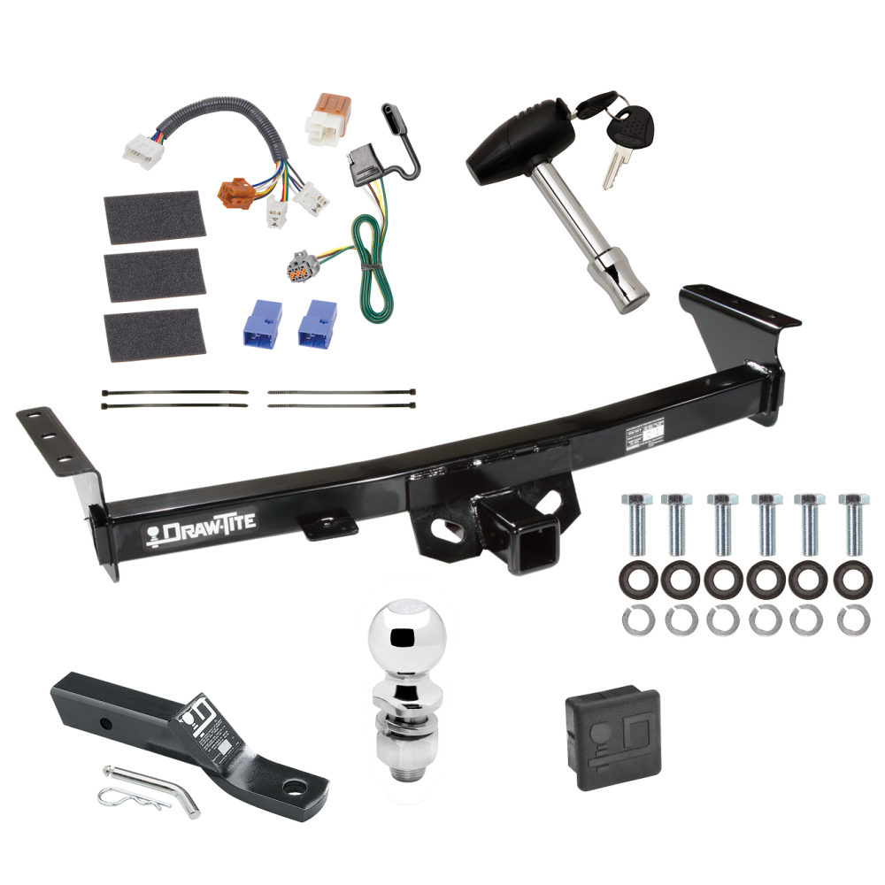Custom Fit Trailer Hitch Wiring Harness (Plug & Play) 2" Drop Ball-Mount w/ Pin/Clip 2" Chrome Ball Security Lock Pin Rubber Hitch Plug Cover Installation Hardware Installation Instructions 75282 118525 23 63845 580407 7010 Draw-Tite Traile Trailer Tow Hitch For 05-23 Nissan Frontier 09-12 Suzuki Equator Deluxe Package Wiring 2" Ball and Lock