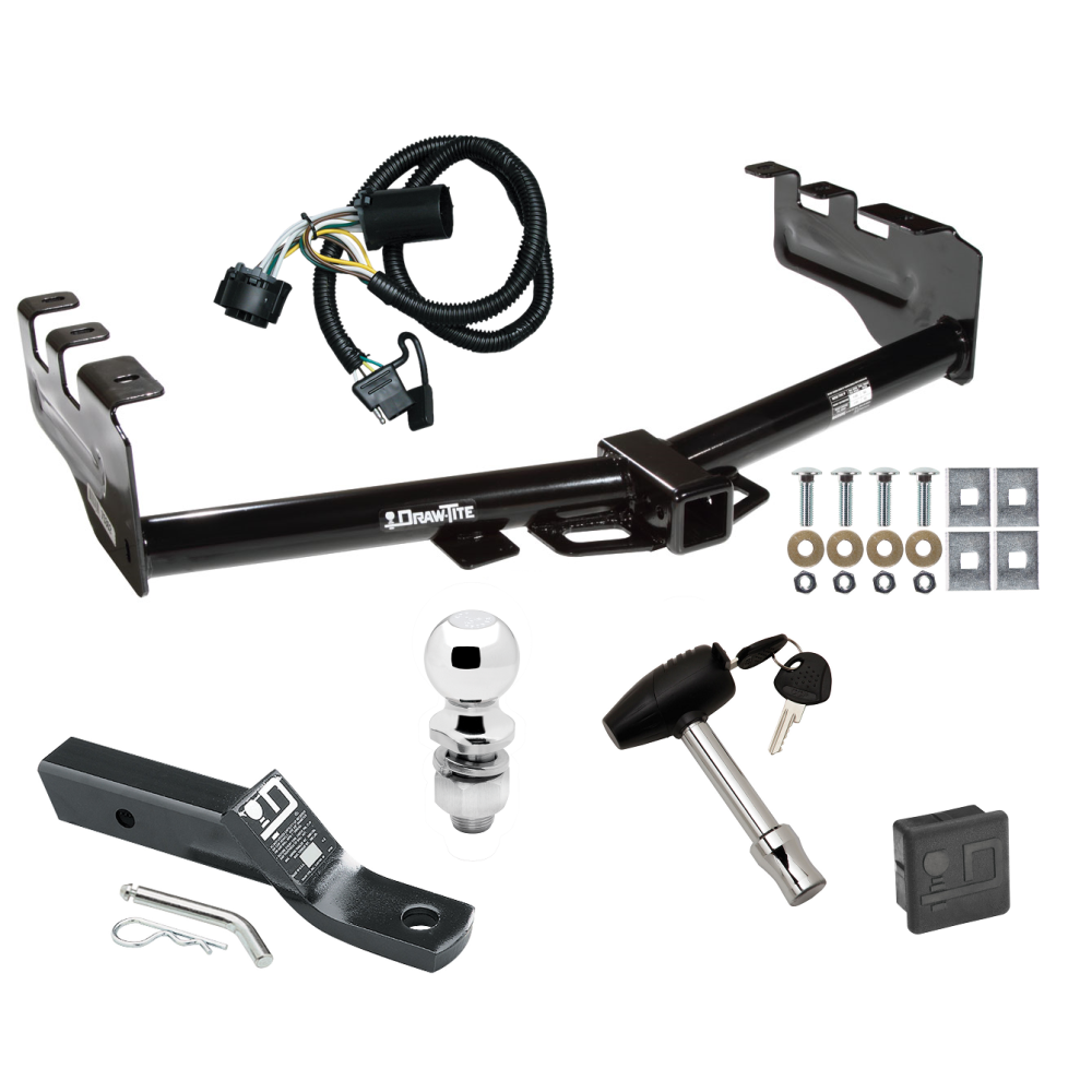 Custom Fit Trailer Hitch Wiring Harness (Plug & Play) 2" Drop Ball-Mount w/ Pin/Clip 2" Chrome Ball Security Lock Pin Rubber Hitch Plug Cover Installation Hardware Installation Instructions 75362 118384 23 63845 580407 7010 Draw-Tite Traile Trailer Tow Hitch For 07-13 Chevy Silverado GMC Sierra 1500 Deluxe Package Wiring 2" Ball and Lock