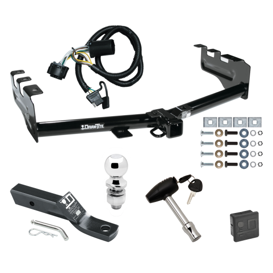 Custom Fit Trailer Hitch Wiring Harness (Plug & Play) 2" Drop Ball-Mount w/ Pin/Clip 2" Chrome Ball Security Lock Pin Rubber Hitch Plug Cover Installation Hardware Installation Instructions 75521 118384 23 63845 580407 7010 Draw-Tite Traile Trailer Tow Hitch For 99-13 Chevy Silverado GMC Sierra 1500 Deluxe Package Wiring 2" Ball and Lock