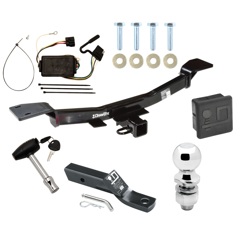 Custom Fit Trailer Hitch Wiring Harness (Plug & Play) 2" Drop Ball-Mount w/ Pin/Clip 2" Chrome Ball Security Lock Pin Rubber Hitch Plug Cover Installation Hardware Installation Instructions 75561 118401 23 63845 580407 7010 Draw-Tite Traile Trailer Tow Hitch For 05-10 KIA Sportage 6 Cyl Deluxe Package Wiring 2" Ball and Lock