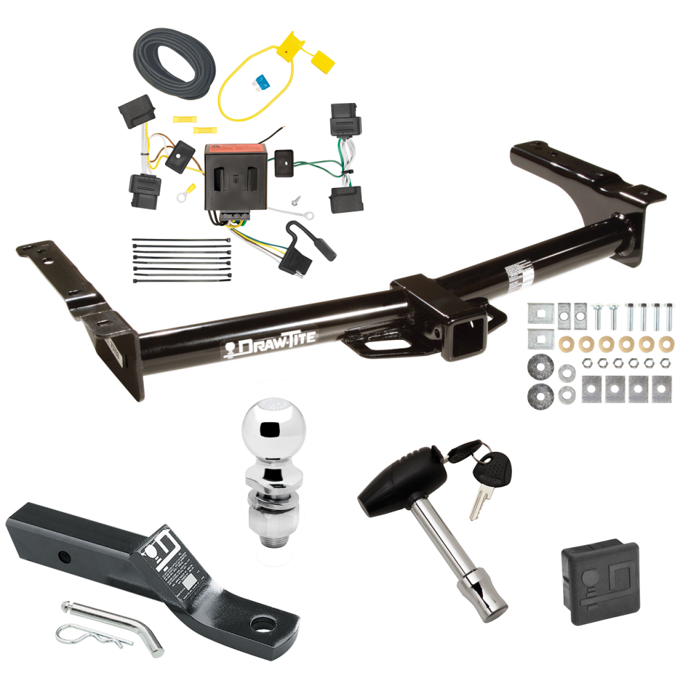 Custom Fit Trailer Hitch Wiring Harness (Plug & Play) 2" Drop Ball-Mount w/ Pin/Clip 2" Chrome Ball Security Lock Pin Rubber Hitch Plug Cover Installation Hardware Installation Instructions 75703 118551 23 63845 580407 7010 Draw-Tite Traile Trailer Tow Hitch For 08-14 Ford Van E150 E250 E350 Deluxe Package Wiring 2" Ball and Lock