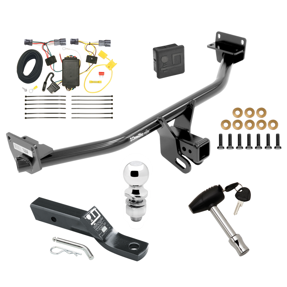 Custom Fit Trailer Hitch Wiring Harness (Plug & Play) 2" Drop Ball-Mount w/ Pin/Clip 2" Chrome Ball Security Lock Pin Rubber Hitch Plug Cover Installation Hardware Installation Instructions 75836 118501 23 63845 580407 7010 Draw-Tite Trailer Trailer Tow Hitch For 16-18 Hyundai Tuscon Deluxe Package Wiring 2" Ball and Lock