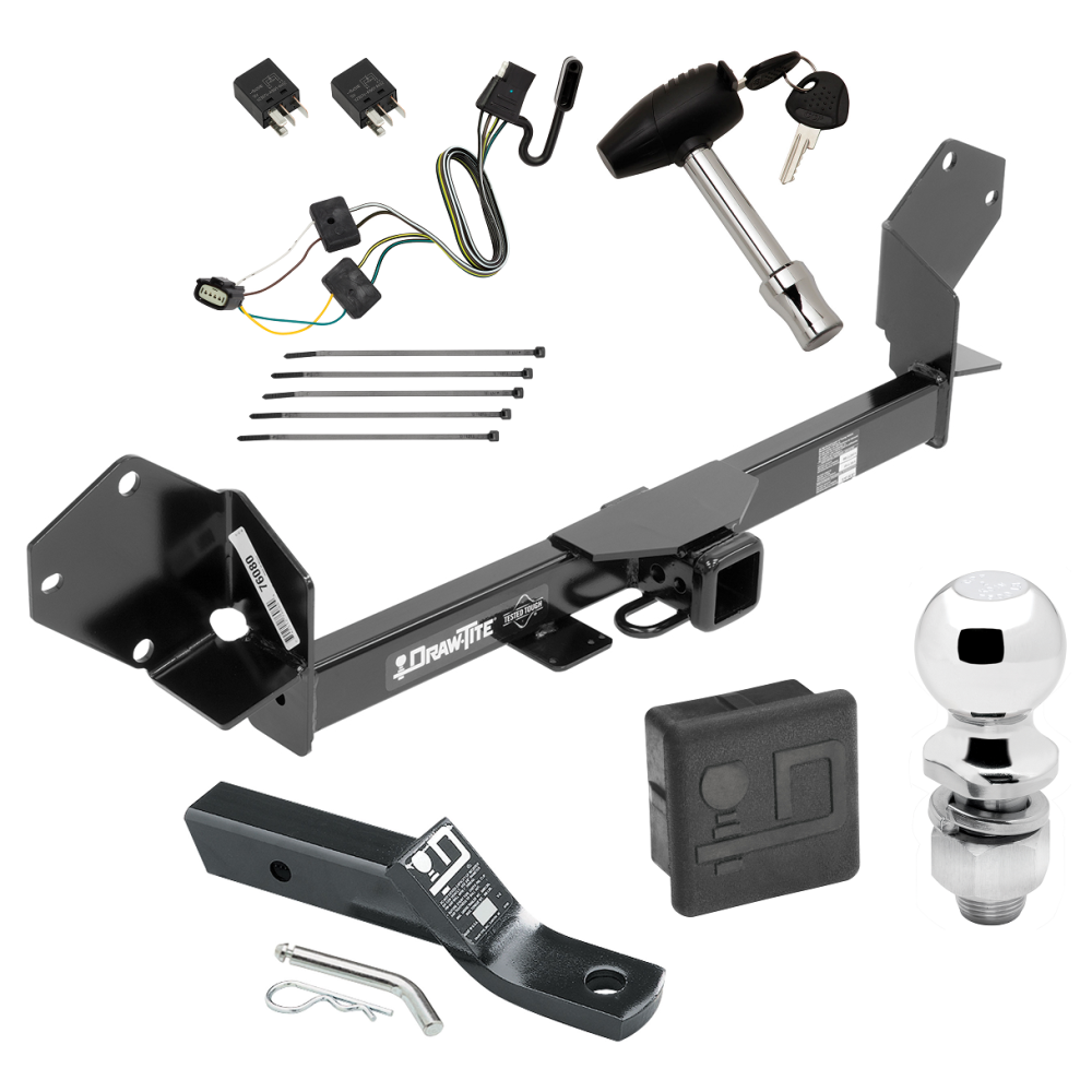 Custom Fit Trailer Hitch Wiring Harness (Plug & Play) 2" Drop Ball-Mount w/ Pin/Clip 2" Chrome Ball Security Lock Pin Rubber Hitch Plug Cover Installation Hardware Installation Instructions 76080 118725 23 63845 580407 7010 Draw-Tite Traile Trailer Tow Hitch For 16-18 Buick Envision Deluxe Package Wiring 2" Ball and Lock