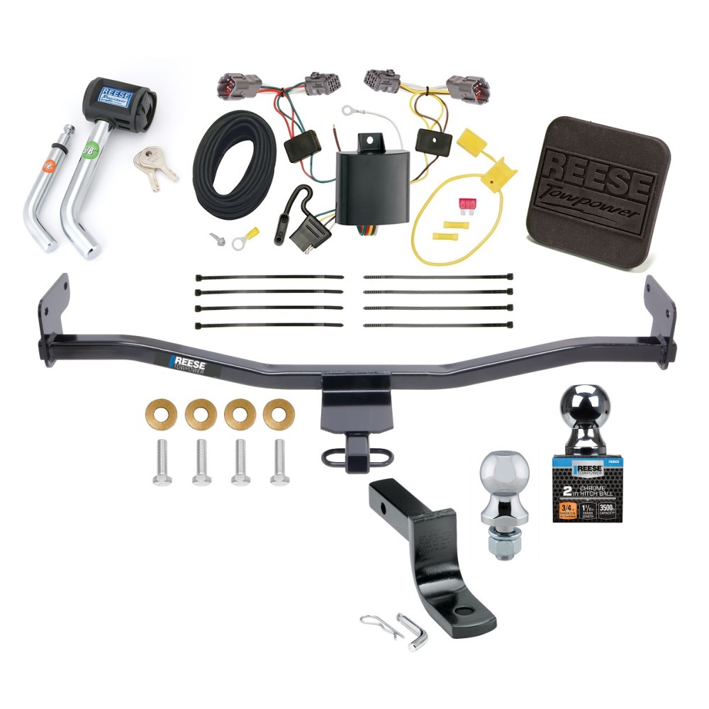 Custom Fit Trailer Hitch Wiring Harness (Plug & Play) 1-1/4" Drop Ball-Mount w/ Pin/Clip 2" Chrome Ball Security Lock Pin Rubber Hitch Plug Cover Installation Hardware Installation Instructions 77302 118637 3593 74006 7400820 7051500 705443 Reese Trailer Tow Hitch For 14-19 KIA Soul Except EV Ultimate Package Wiring 1-7/8" & 2" Ball and Lock