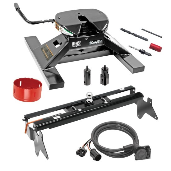 Draw-Tite Gooseneck Trailer Hitch Kit Deluxe w/ 18K 5th Fifth Wheel Adapter In-Bed Wiring and Hole Saw for 99-10 Chevy GMC Silverado Sierra 2500 07-10 3500 Turnover w/ Brackets Rails Under Bed 2-5/16" Ball