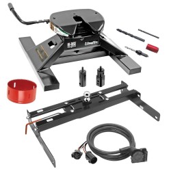 Draw-Tite Gooseneck Trailer Hitch Kit Deluxe w/ 18K 5th Fifth Wheel Adapter In-Bed Wiring and Hole Saw for 04-14 Ford F150 F-150 Turnover w/ Brackets Rails Under Bed 2-5/16" Ball