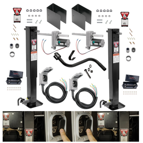 182815 182815 1824200100 1824200100 1400920383 Bulldog Bulldog 24K Landing Gear Trailer Jack Set Dual Electric Motors Leveling Manual Override Crank Gooseneck Dump Agricultural Construction Heavy-Duty Utility Horse Livestock Trailers Bulldog 24K Landing Gear Trailer Jack Set Dual Electric Motors Leveling w/ Manual Override Crank for Gooseneck Dump Agricultural Construction Heavy-Duty Utility Horse Livestock Trailers
