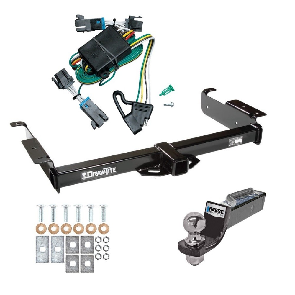 Custom Fit Trailer Hitch Wiring Harness (Plug & Play) 2" Drop Ball-Mount w/ Pin/Clip 2" Chrome Ball Installation Hardware Installation Instructions 75189 118377 21536 Draw-Tite Tow Package 00-02 Chevrolet Express GMC Savana Van Trailer Hitch Tow Package For 00-02 Chevrolet Express GMC Savana Van Trailer Hitch w/ Wiring 2" Drop Mount 2" Ball 2" Receiver