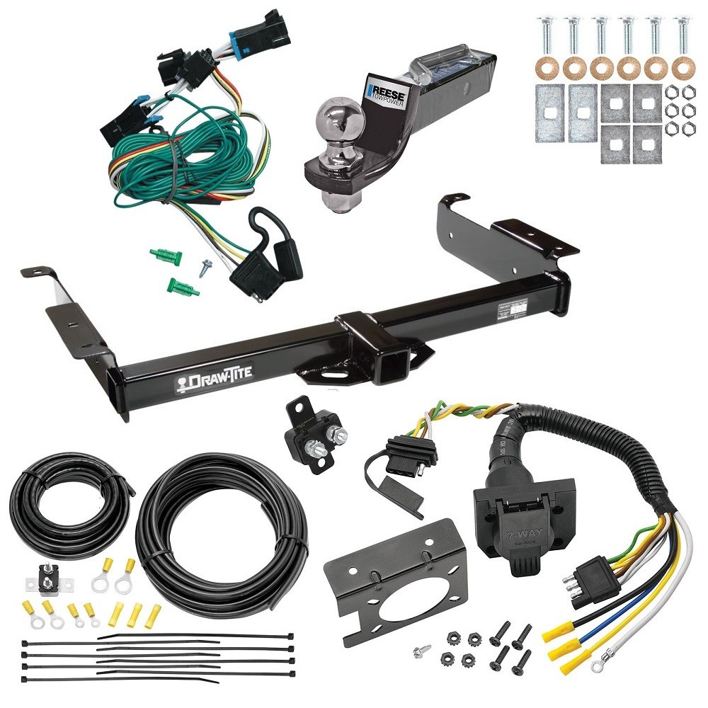 Custom Fit Trailer Hitch Wiring Harness (Plug & Play) 2" Drop Ball-Mount w/ Pin/Clip 2" Chrome Ball Trailer Connector Adapter Brake Control Wiring Kit Circuit Breaker Installation Hardware Installation Instructions 75189 85343 20506 7012a 11 Trailer Hitch Tow Package w/ 7-Way RV Wiring For 96-99 Chevy Express GMC Savana Van w/ 2" Drop Mount 2" Ball Class 3 2" Receiver All Models