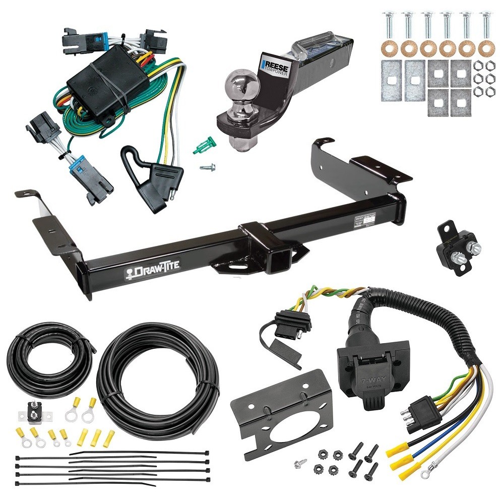 Custom Fit Trailer Hitch Wiring Harness (Plug & Play) 2" Drop Ball-Mount w/ Pin/Clip 2" Chrome Ball Trailer Connector Adapter Brake Control Wiring Kit Circuit Breaker Installation Hardware Installation Instructions 75189 85343 20506 7012a 11 Trailer Hitch Tow Package w/ 7-Way RV Wiring For 00-02 Chevrolet Express GMC Savana Van w/ 2" Drop Mount 2" Ball Class 3 2" Receiver All Models