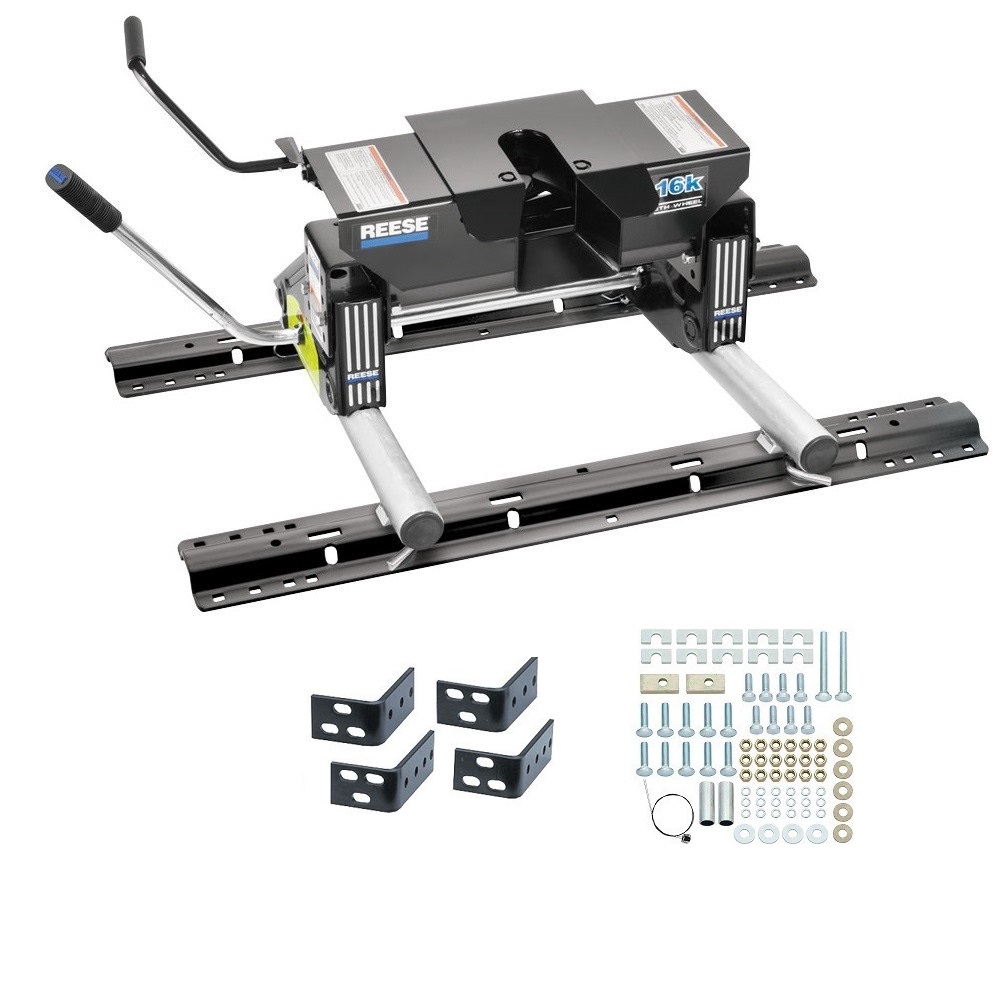 Reese Dual Jaw 16K 5th Wheel Hitch Fifth Wheel Round Tube Slider Unit Base Rail Kit Brakets and Hardware4 Pins and 4 Clips 30047A 50024 30035 Reese Reese Dual Jaw 16K Fifth Wheel Trailer Hitch Round Tube Slider and Rails 11-22 RAM 1500 2500 3500 94-10 D Reese Dual Jaw 16K Fifth Wheel Trailer Hitch w/ Round Tube Slider and Rails For 11-24 RAM 1500 2500 3500 94-10 Dodge Ram 1500 2500 3500 Truck Base Rail Kit 5th Wheel Brackets Hardware