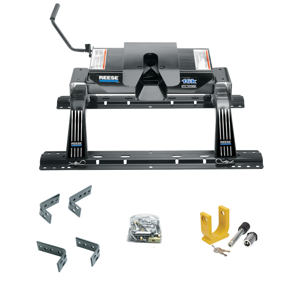 For 2008-2018 Chevrolet Silverado 1500 Industry Standard Semi-Custom Above Bed Rail Kit + 16K Fifth Wheel + King Pin Lock (For 6-1/2' and 8 foot Bed Except High Desert Package, w/o Factory Puck System Models) By Reese For 2008-2018 Chevrolet Silverado 1500 Industry Standard Semi-Custom Above Bed Rail Kit + 16K Fifth Wheel + King Pin Lock (For 6-1/2' and 8 foot Bed Except High Desert Package, w/o Factory Puck System Models) By Reese