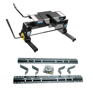 For 1973-2000 GMC C/K Series Industry Standard Semi-Custom Above Bed Rail Kit + 16K Fifth Wheel + Square Slider (For 6-1/2' or Shorter Bed, w/o Factory Puck System Models) By Reese