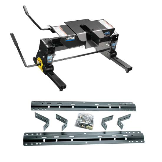 For 1994-2002 Dodge Ram 3500 Industry Standard Semi-Custom Above Bed Rail Kit + 16K Fifth Wheel + Square Slider (For 6-1/2' or Shorter Bed, w/o Factory Puck System Models) By Reese
