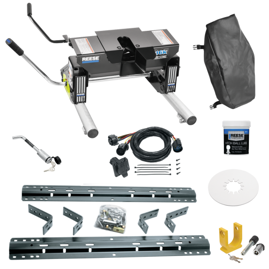 For 1994-2002 Dodge Ram 3500 Industry Standard Semi-Custom Above Bed Rail Kit + 16K Fifth Wheel + Round Tube Slider + In-Bed Wiring + King Pin Lock + Base Rail Lock + 10" Lube Plate + Fifth Wheel Cover + Lube (For 6-1/2' or Shorter Bed, w/o Factory P