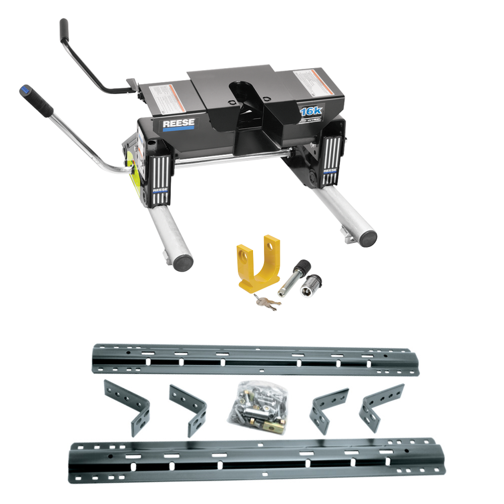 For 1973-2000 Chevrolet C/K Series Industry Standard Semi-Custom Above Bed Rail Kit + 16K Fifth Wheel + Round Tube Slider + King Pin Lock (For 6-1/2' or Shorter Bed, w/o Factory Puck System Models) By Reese For 1973-2000 Chevrolet C/K Series Industry Standard Semi-Custom Above Bed Rail Kit + 16K Fifth Wheel + Round Tube Slider + King Pin Lock (For 6-1/2' or Shorter Bed, w/o Factory Puck System Models) By Reese