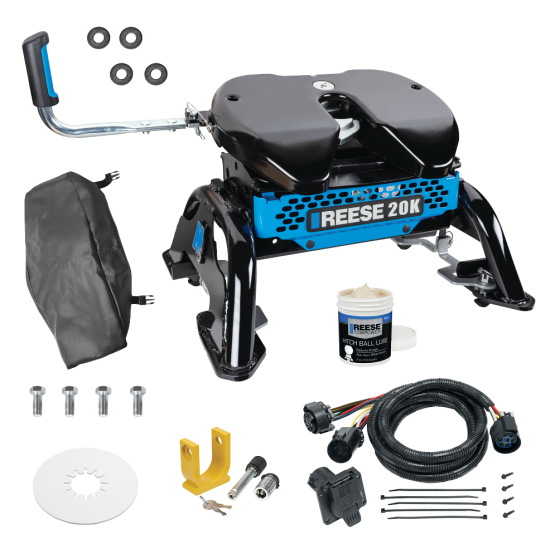 For 2020-2024 GMC Sierra 2500 HD M5 Fifth Wheel Hitch + In-Bed Wiring 20K Talon Jaw Complete System For Models w/ Factory Puck System + King Pin Lock + 10" Lube Plate + Fifth Wheel Cover + Lube (For w/Factory or Reese Elite Puck System Models) By Ree For 2020-2024 GMC Sierra 2500 HD M5 Fifth Wheel Hitch + In-Bed Wiring 20K Talon Jaw Complete System For Models w/ Factory Puck System + King Pin Lock + 10" Lube Plate + Fifth Wheel Cover + Lube (For w/Factory or Reese Elite Puck System Models) By Ree