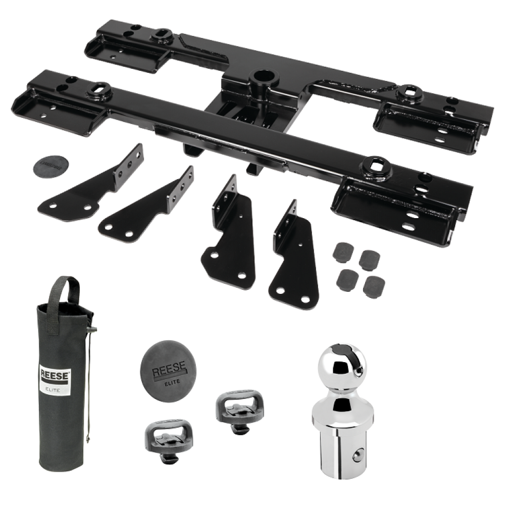 For 2020-2024 GMC Sierra 3500 HD Elite Series Fifth Wheel Hitch Mounting System Rail Kit + Gooseneck Pop-In Ball For Models w/o Factory Puck System (For 6-1/2' and 8 foot Bed, w/o Factory Puck System Models) By Reese For 2020-2024 GMC Sierra 3500 HD Elite Series Fifth Wheel Hitch Mounting System Rail Kit + Gooseneck Pop-In Ball For Models w/o Factory Puck System (For 6-1/2' and 8 foot Bed, w/o Factory Puck System Models) By Reese