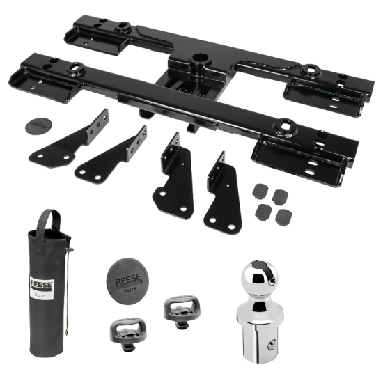 For 2020-2024 GMC Sierra 3500 HD Elite Series Fifth Wheel Hitch Mounting System Rail Kit + Gooseneck Pop-In Ball For Models w/o Factory Puck System (For 6-1/2' and 8 foot Bed, w/o Factory Puck System Models) By Reese For 2020-2024 GMC Sierra 3500 HD Elite Series Fifth Wheel Hitch Mounting System Rail Kit + Gooseneck Pop-In Ball For Models w/o Factory Puck System (For 6-1/2' and 8 foot Bed, w/o Factory Puck System Models) By Reese
